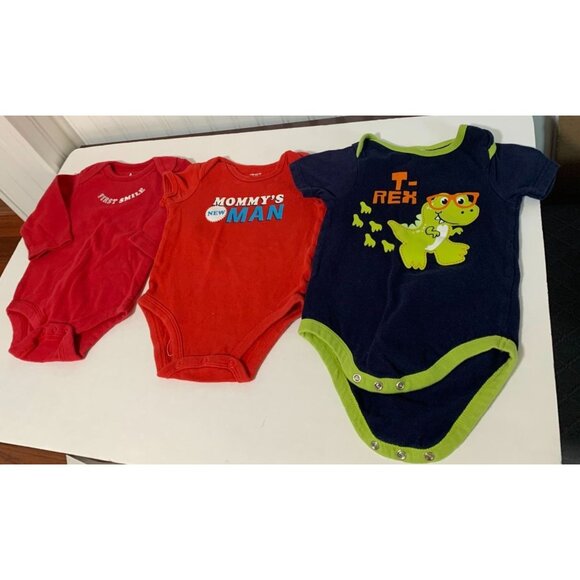 Lot of 3 Bodysuit Boys infant Baby Siz 6 months red blue Baby Gap Long SLeeve Fi - Picture 1 of 5